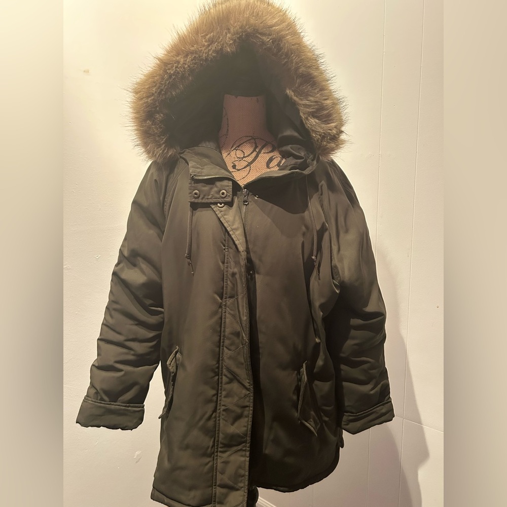Old Navy Dark Green Jacket with Faux Fur Trim